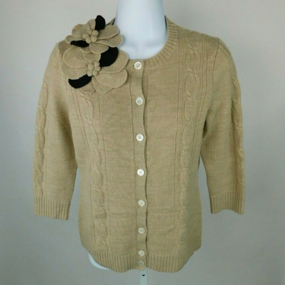 J. McLaughlin Merino Cable Knit Brooch Sweater - Picture 1 of 5